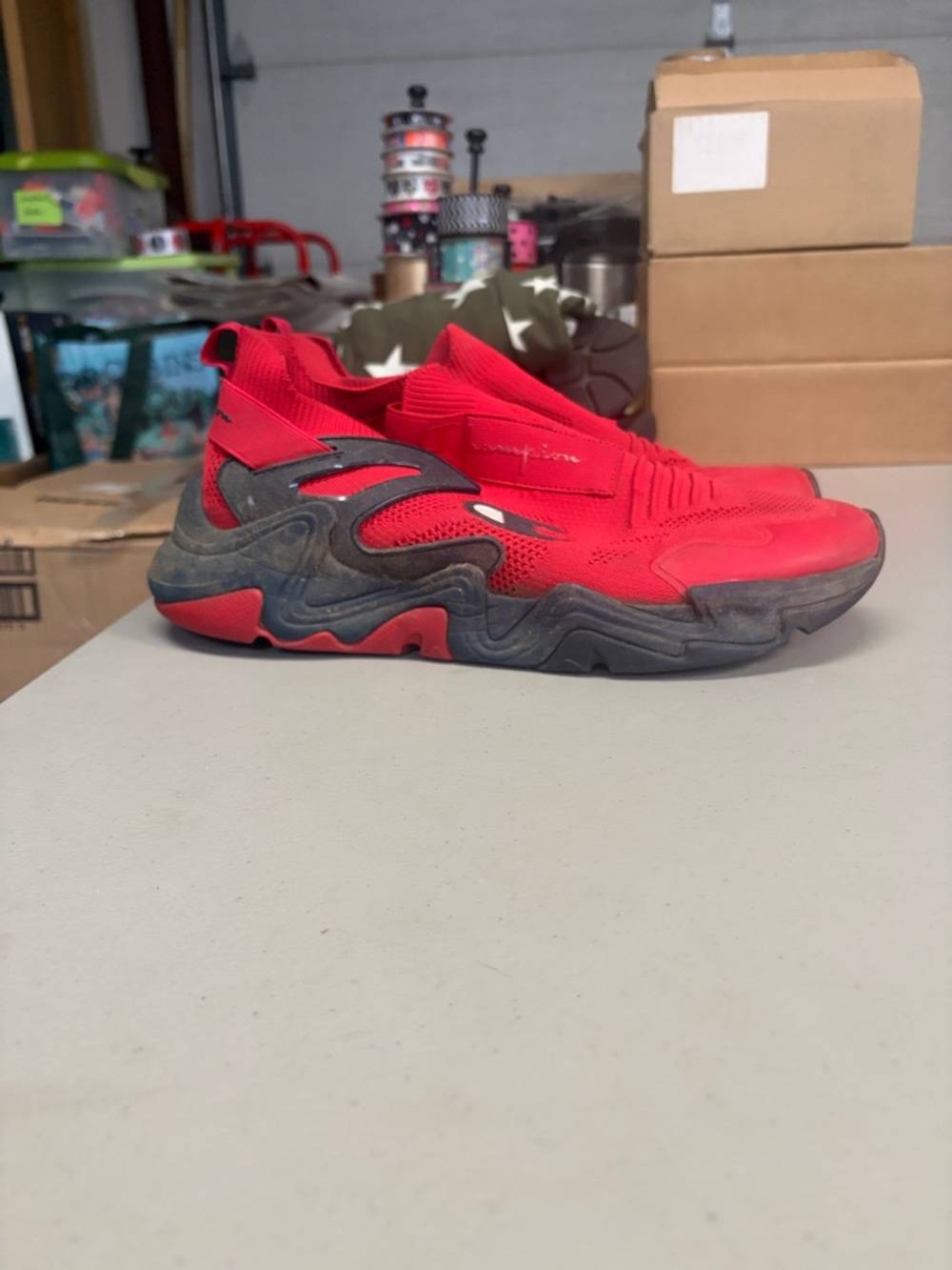 Champion Red and Gray Slip-On Athletic Sneakers